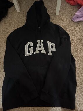 GAP Black Pullover Hoodie with White Lettering